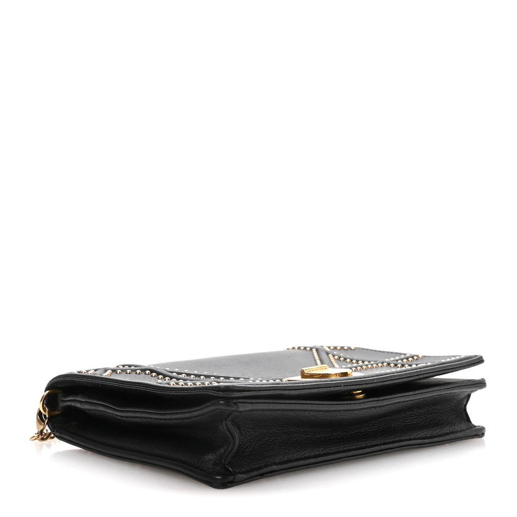Calfskin Studded Diorama Wallet on Chain Pouch Black