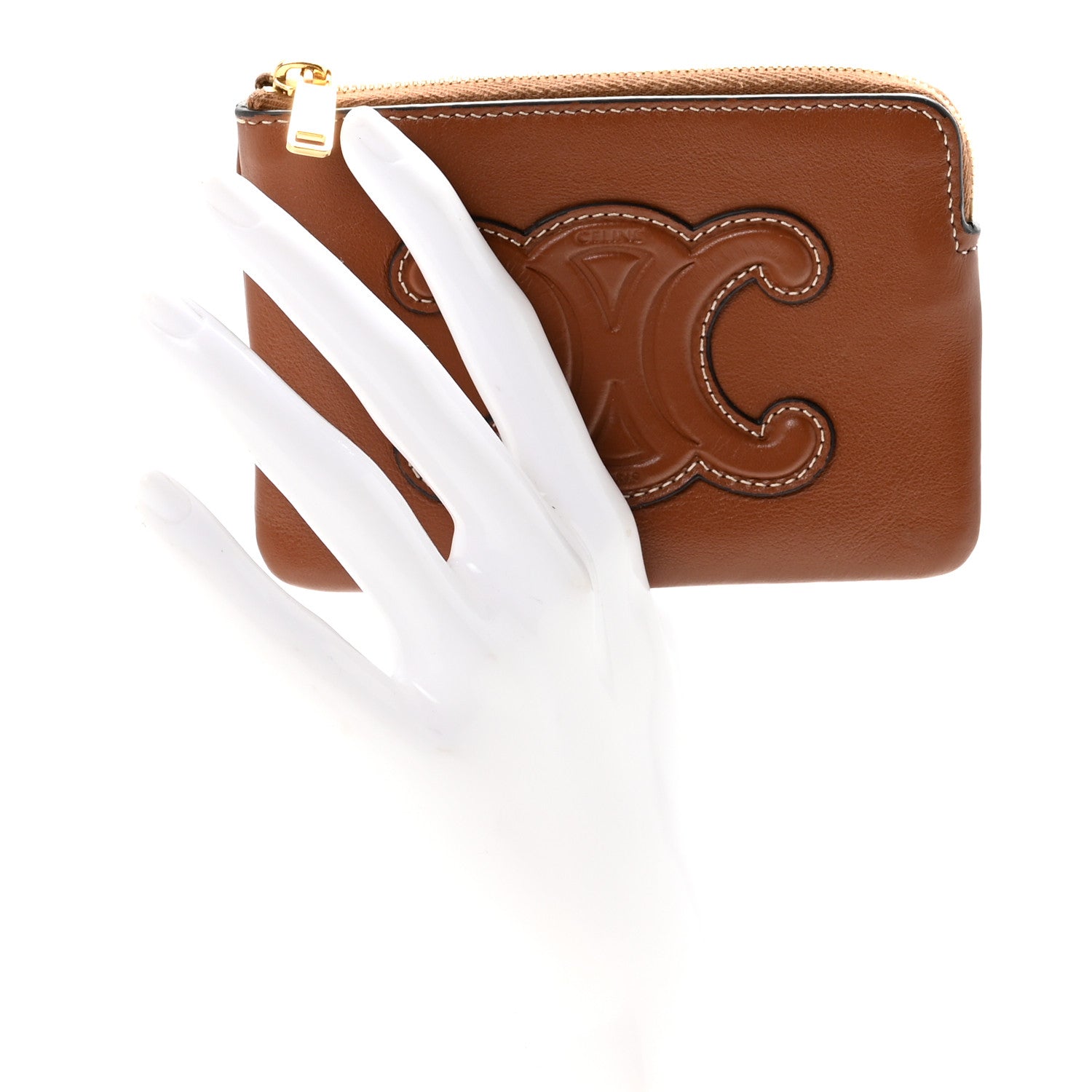 Smooth Calfskin Cuir Triomphe Coin and  Pouch With Hook Tan