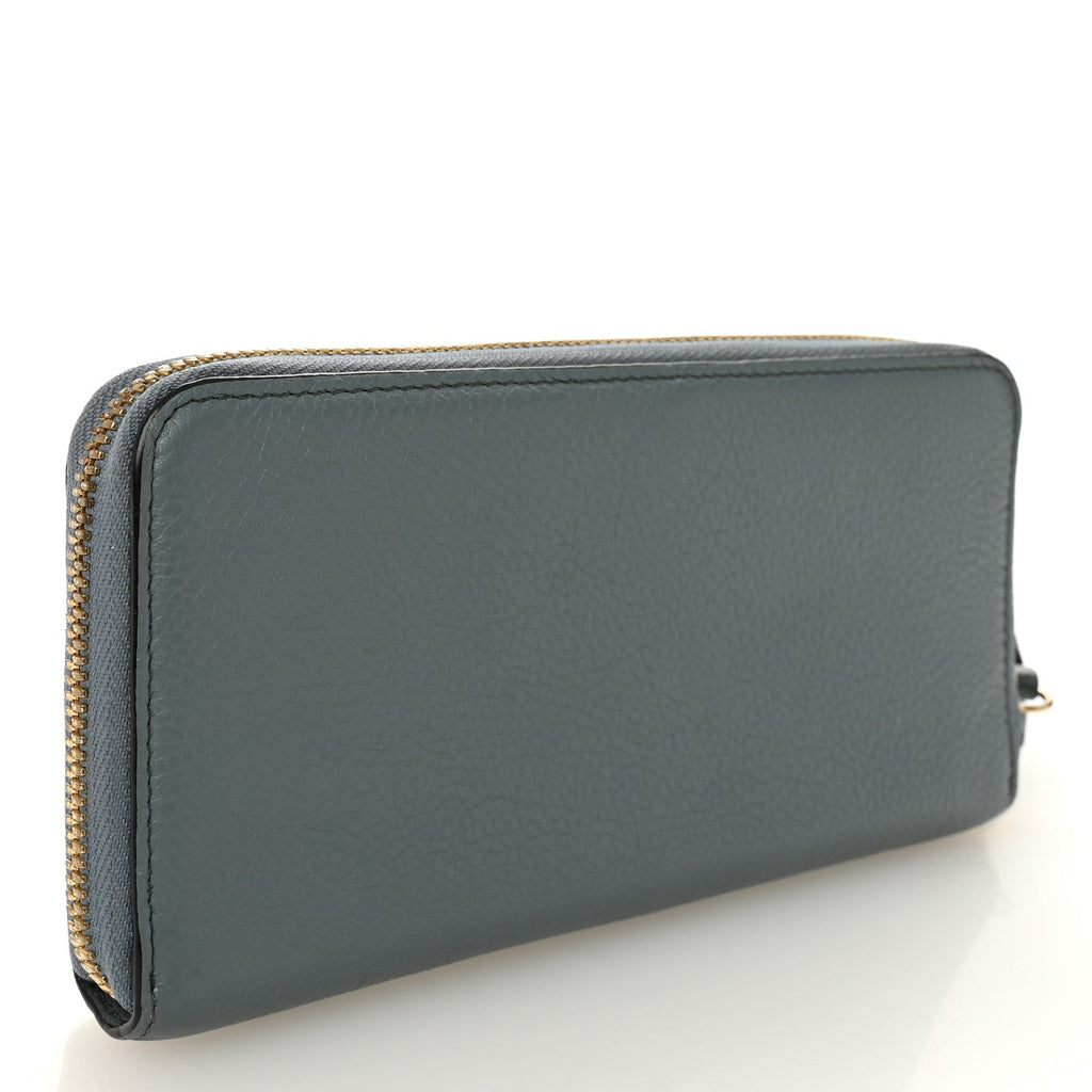 Grained Calfskin Alphabet Long Zip Around Wallet Cloudy Blue