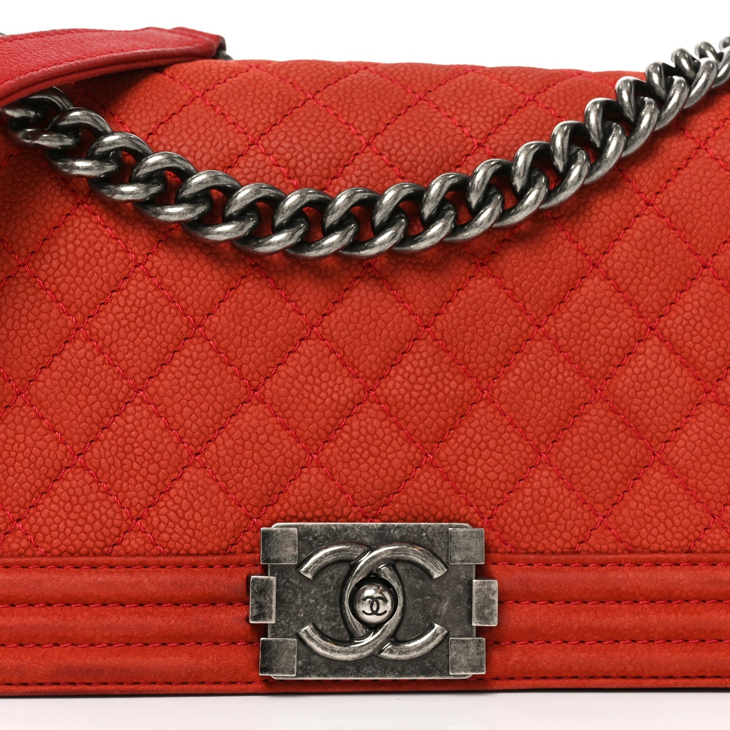 Suede Caviar Quilted Medium Boy Flap Red