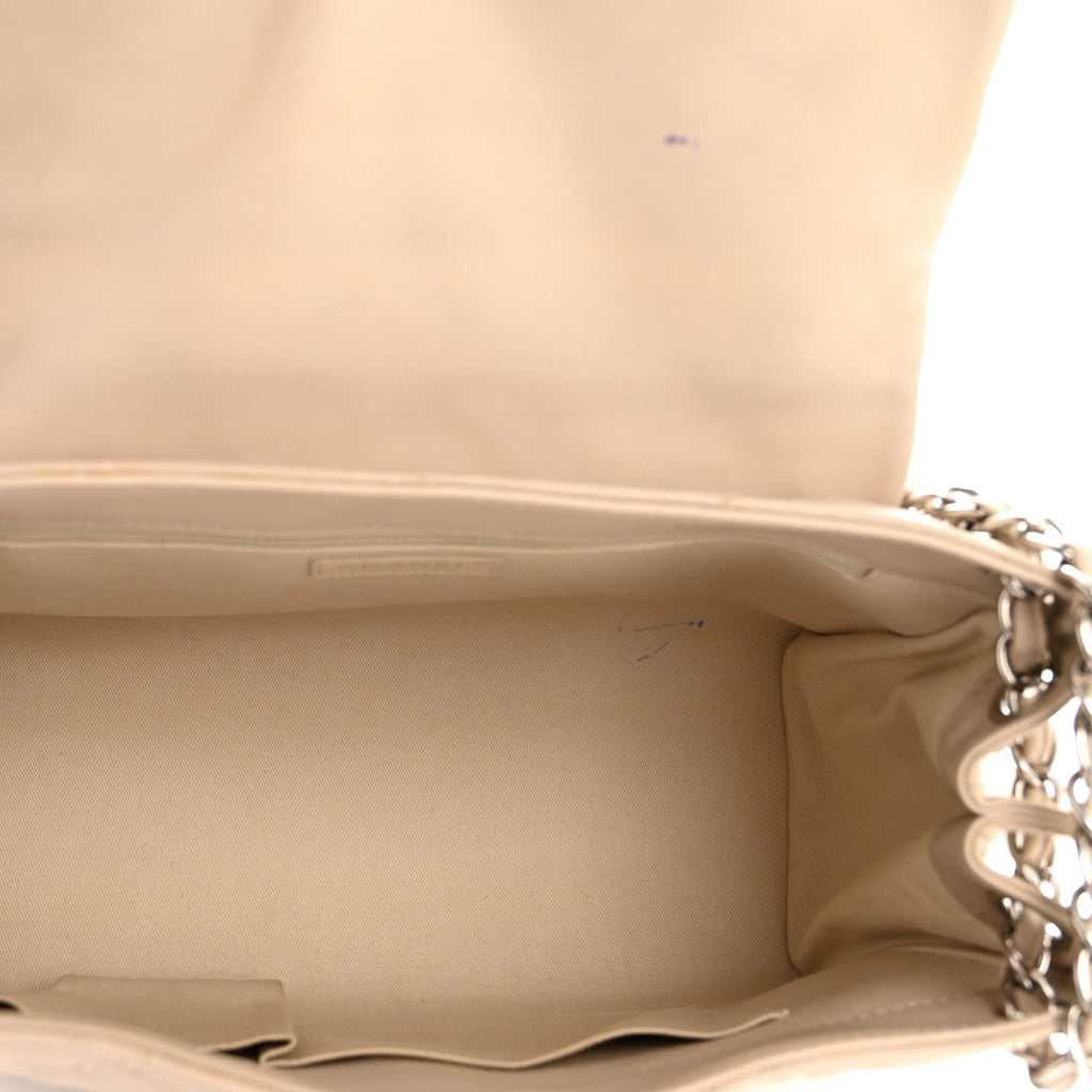 Calfskin Double Stitch Large Hamptons Flap Bag Beige