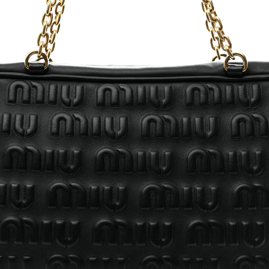 Softy Logo Embossed Chain Shoulder Bag Black