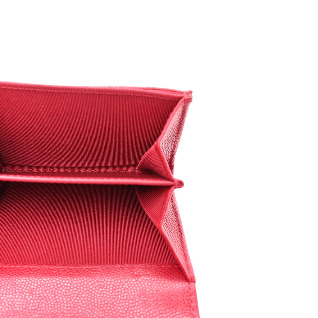 Caviar Quilted Flap  Holder Wallet Red