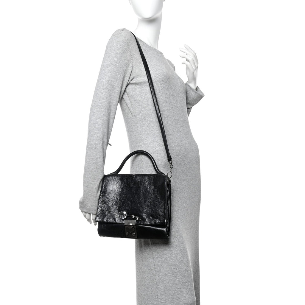 Vitello Shine Crystal Shoulder Bag Black