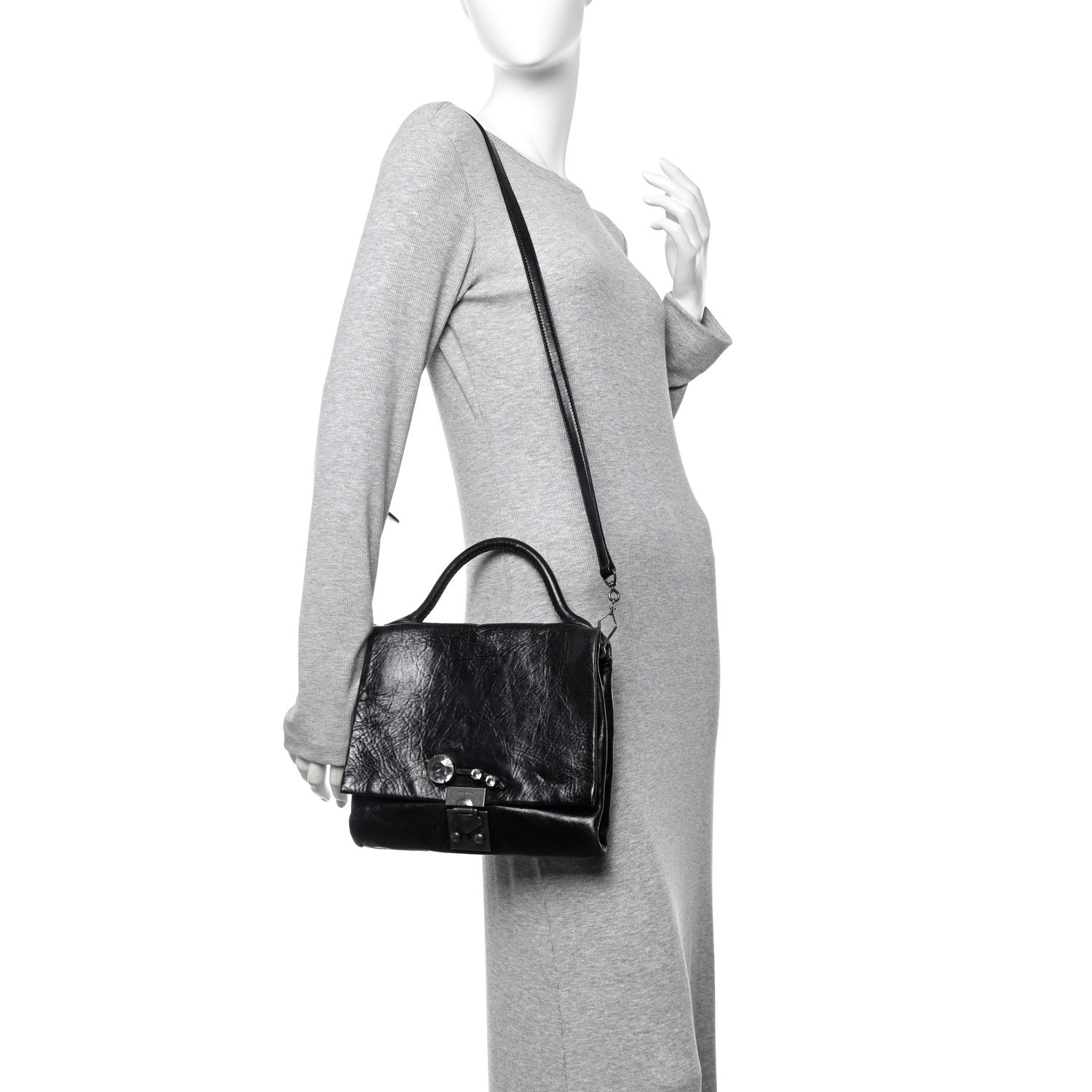 Vitello Shine Crystal Shoulder Bag Black
