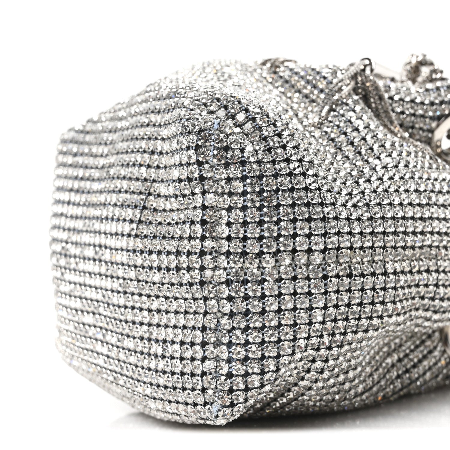 Satin Crystal Embellished Micro Bon Bon Bag Silver