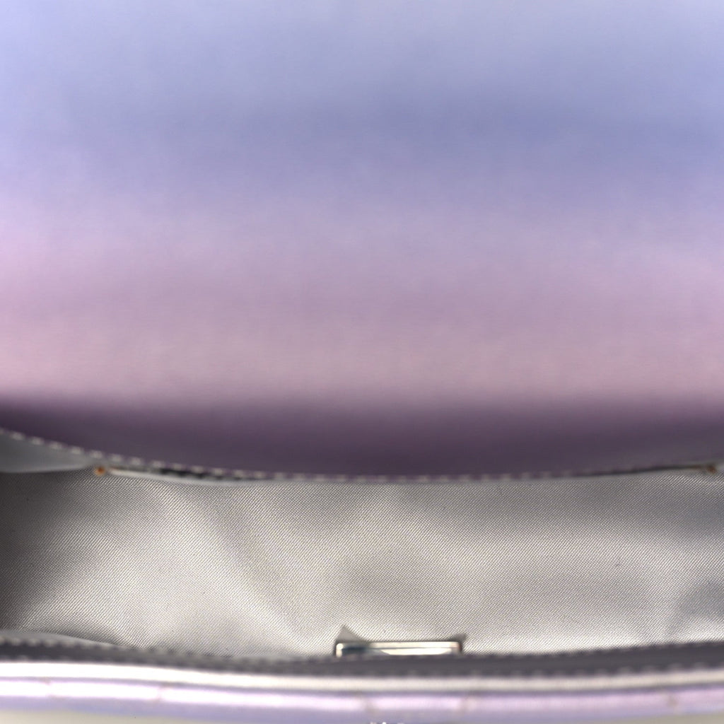 Gradient Metallic Calfskin Quilted Clutch Silver Blue Yellow Purple