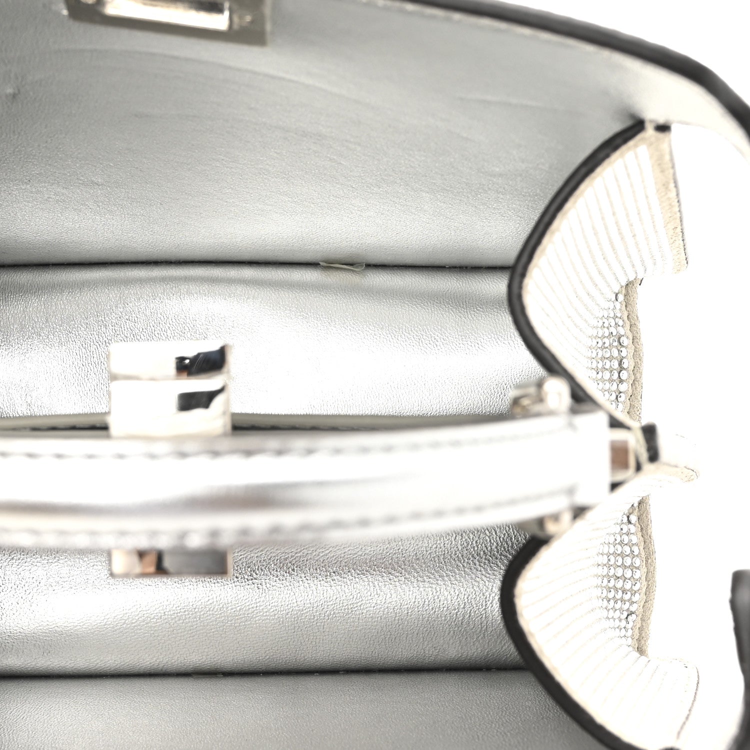 Crystal Vitello Laminato FF Petite Peekaboo I SEE U Satchel Crystal Argento