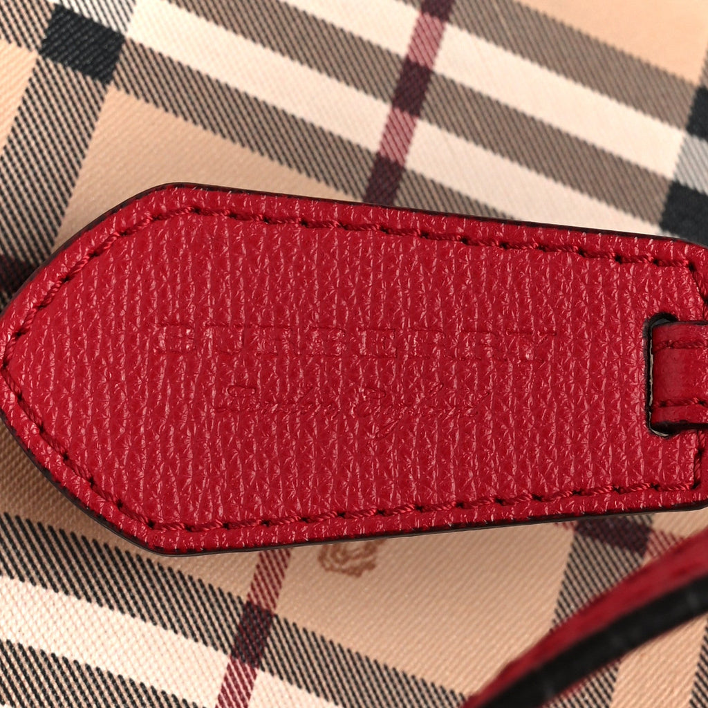 Grainy Calfskin Haymarket Check Medium Reversible Tote Red