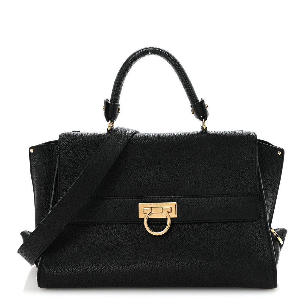 Grained Calfskin Medium Sofia Satchel Black