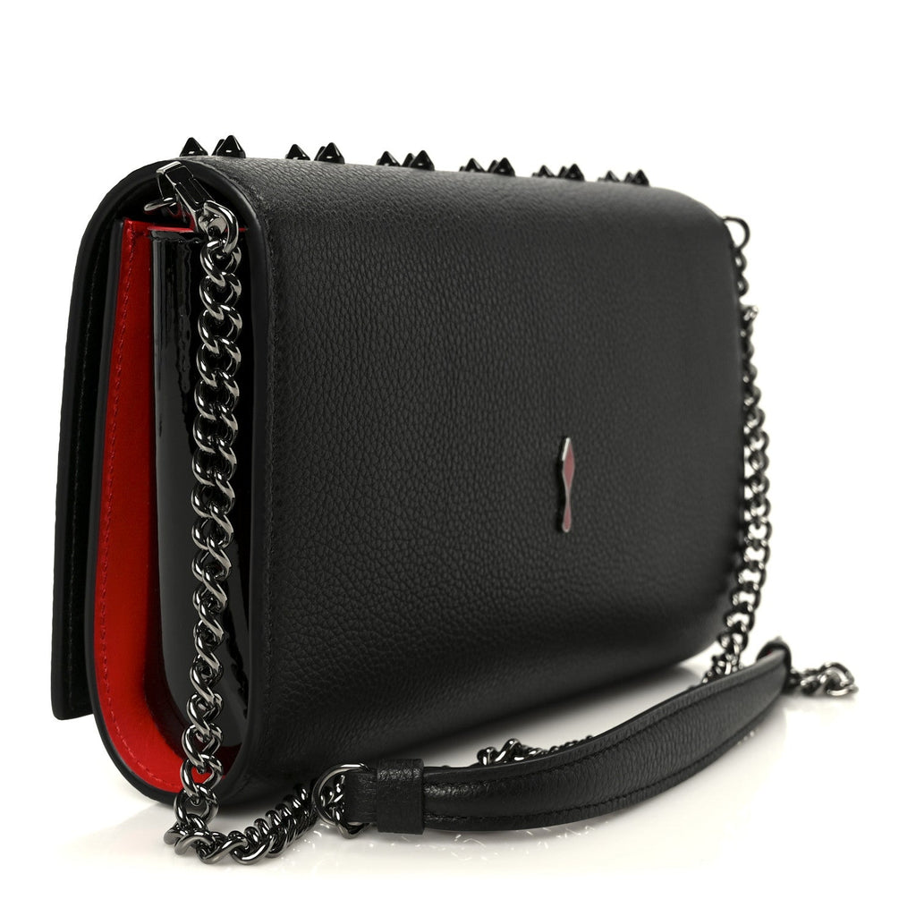 Calfskin Spikes Loubinthesky Paloma Clutch Black