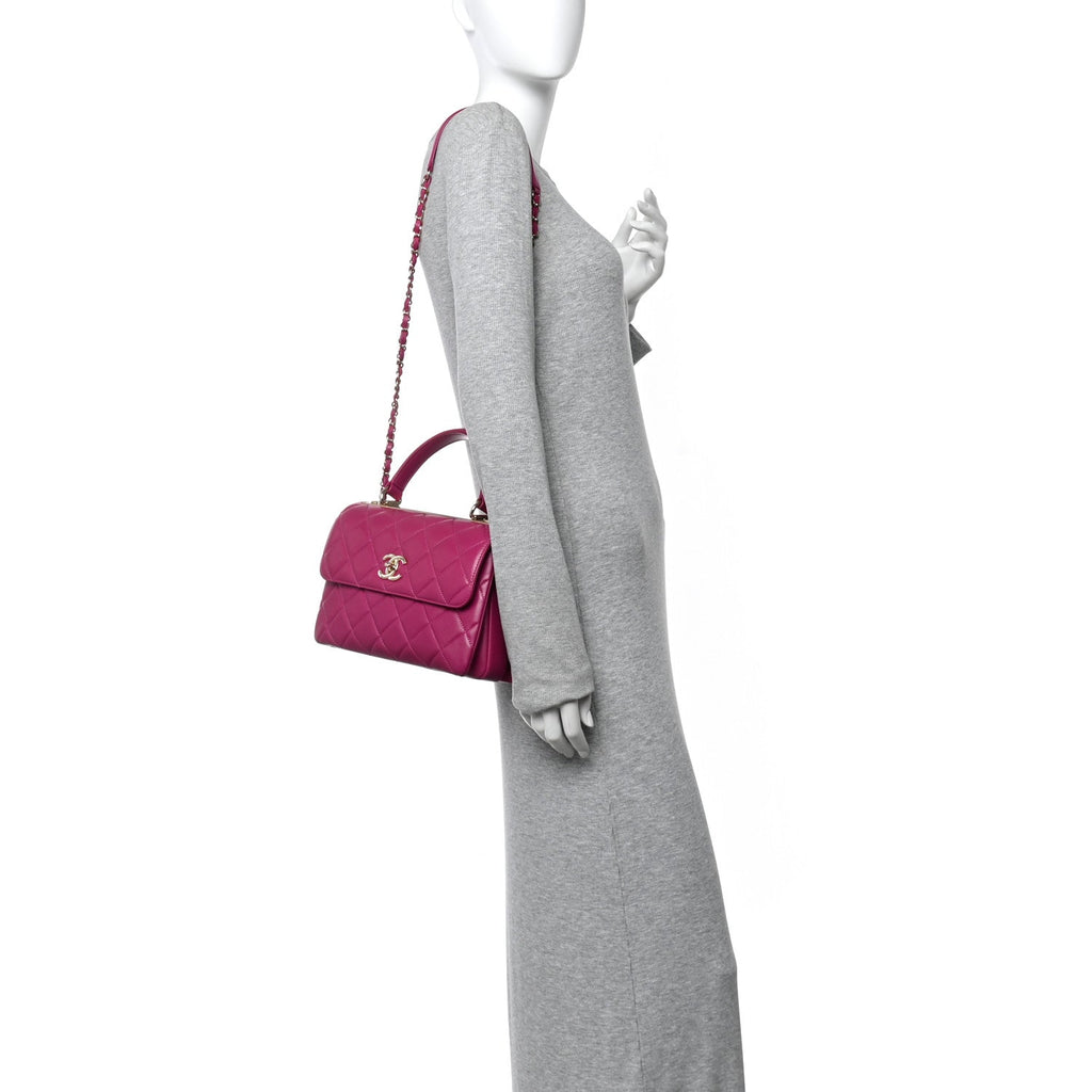 Lambskin Quilted Small Trendy CC Flap Dual Handle Bag Dark Pink