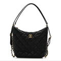 Lambskin Quilted Maxi Hobo Black