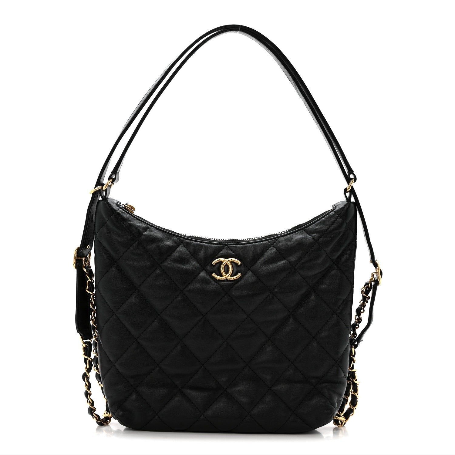 Lambskin Quilted Maxi Hobo Black