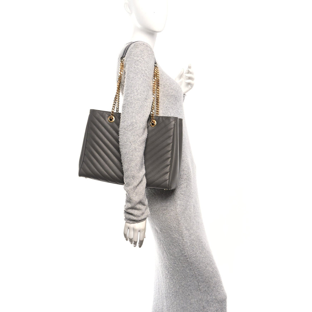 Grain De Poudre Matelasse Chevron Monogram Shopping Bag Fog