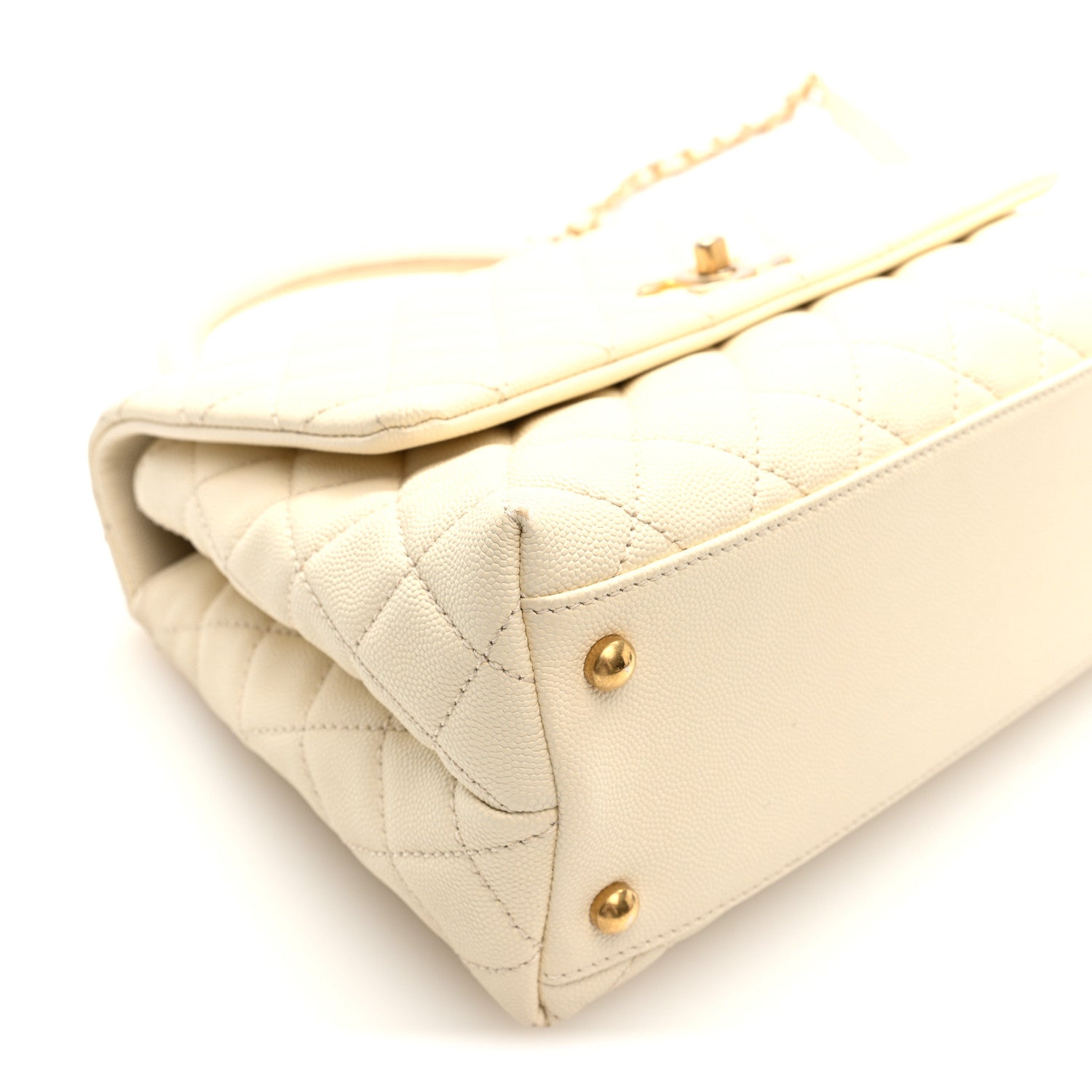 Caviar Quilted Small Coco Handle Flap White