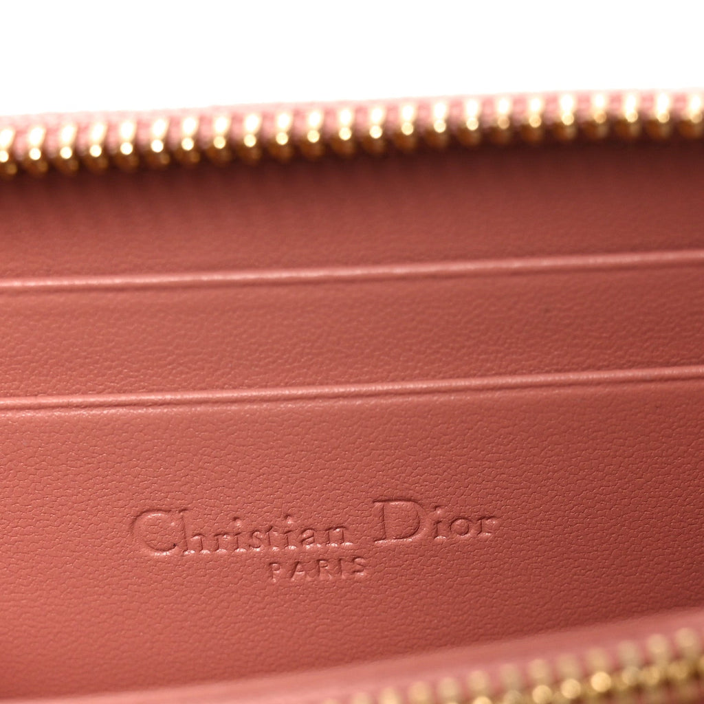 Lambskin Cannage Small Lady Dior Voyageur Coin Purse Rose Des Vents