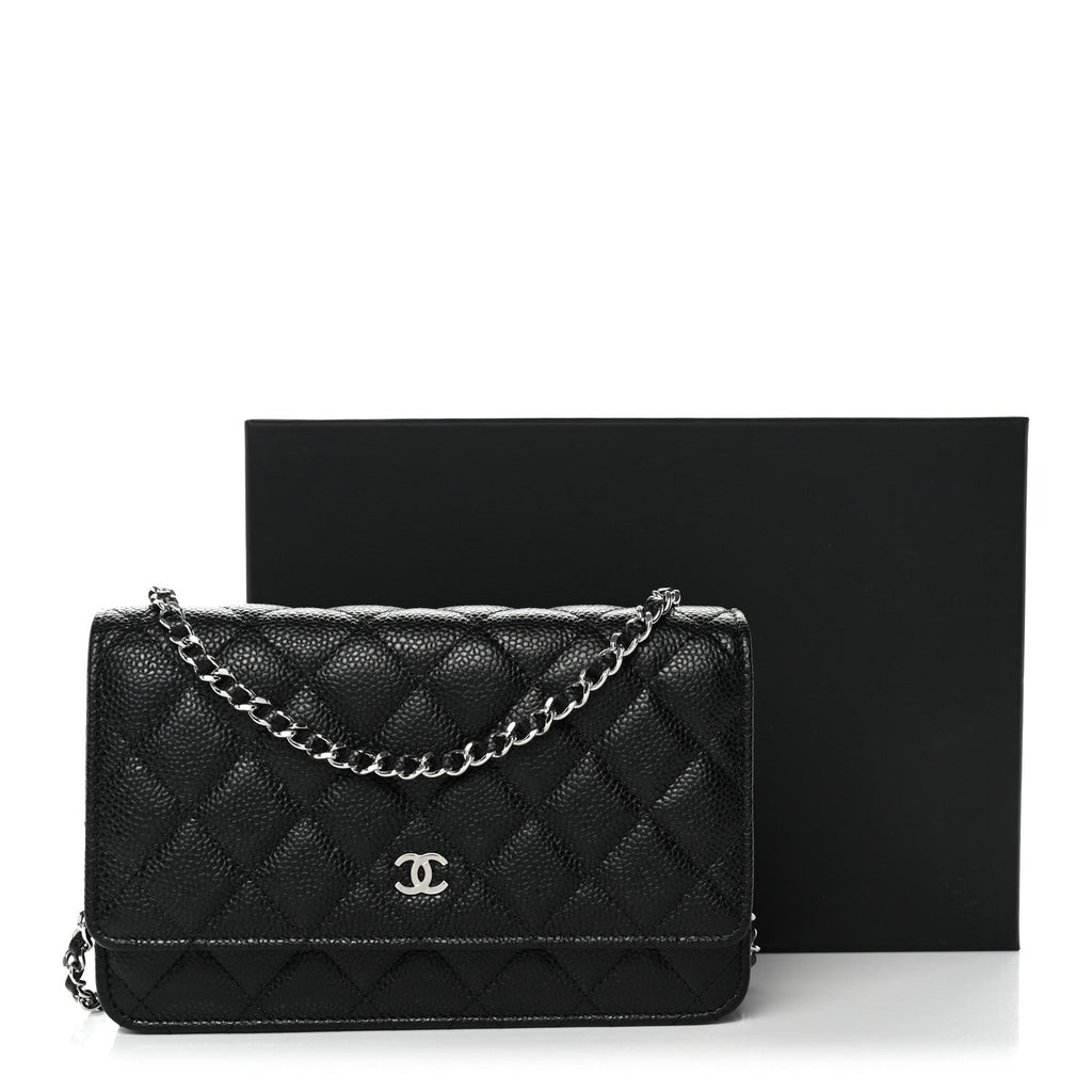 Caviar Quilted Wallet on Chain WOC Black