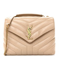 Calfskin Y Quilted Monogram Small Loulou Chain Satchel Dark Beige