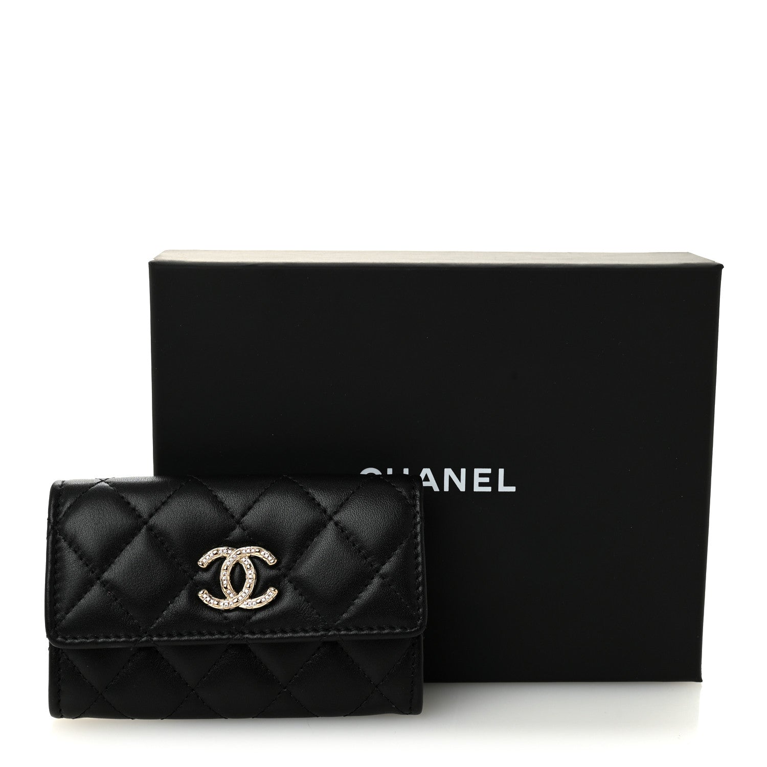 Shiny Lambskin Quilted Textured CC  Holder Black