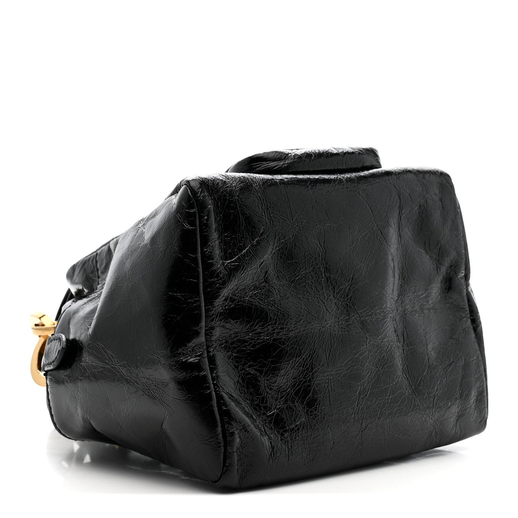 Glossy Calfskin Mini Dangle Shoulder Bag Black