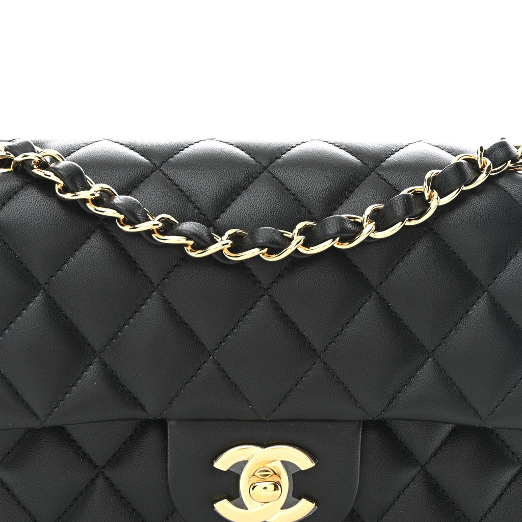 Lambskin Quilted Small Double Flap Black