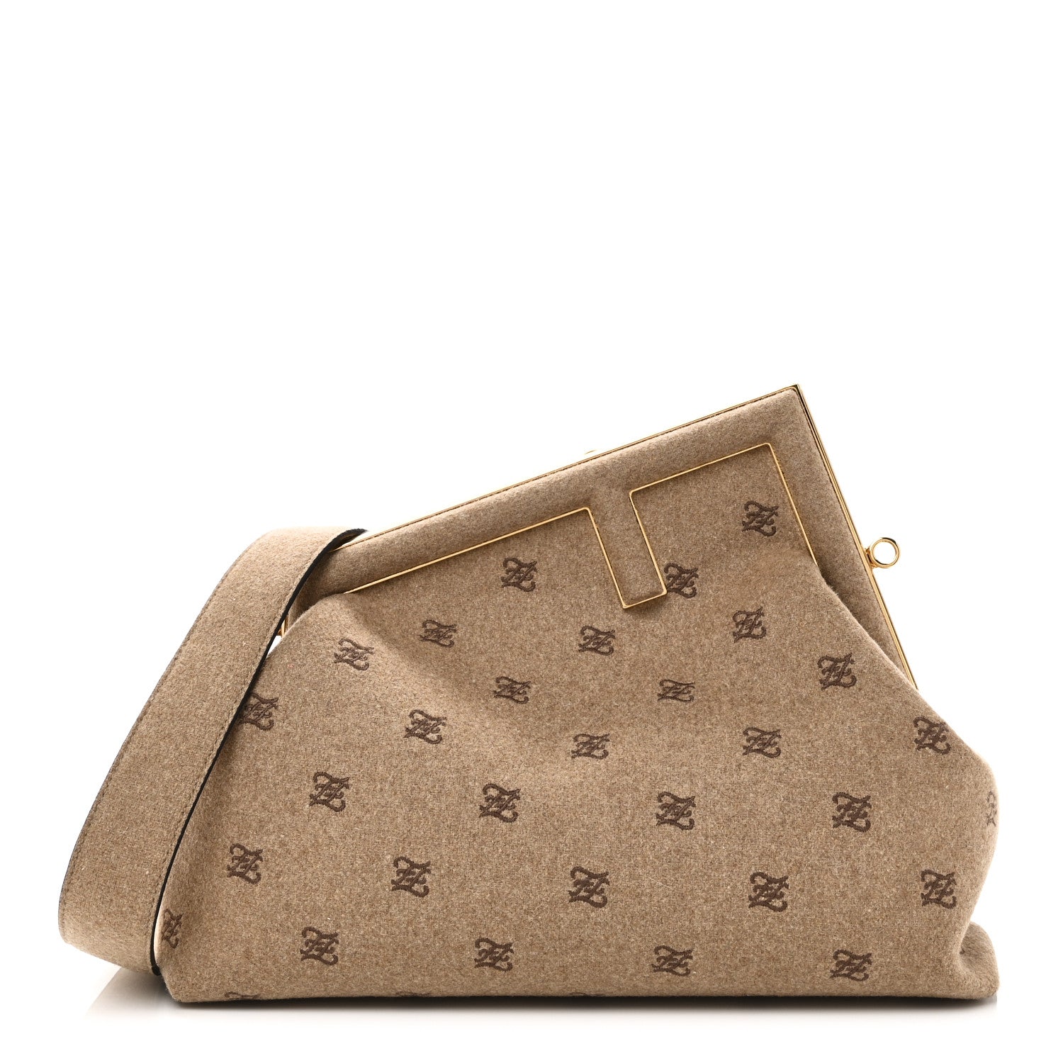 Flannel Karligraphy Embroidered Medium Fendi First Camel