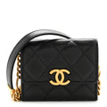 Caviar Quilted Bracelet On Chain Clutch Black