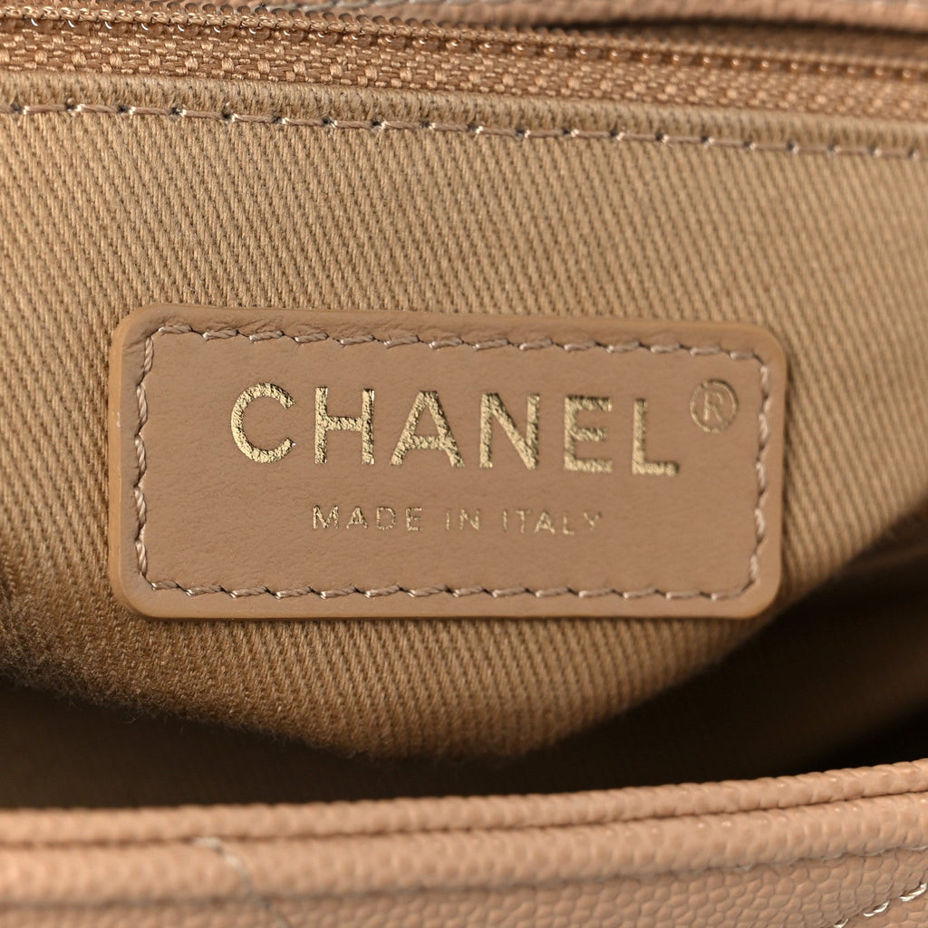 Caviar Chevron Quilted Small Coco Handle Flap Beige