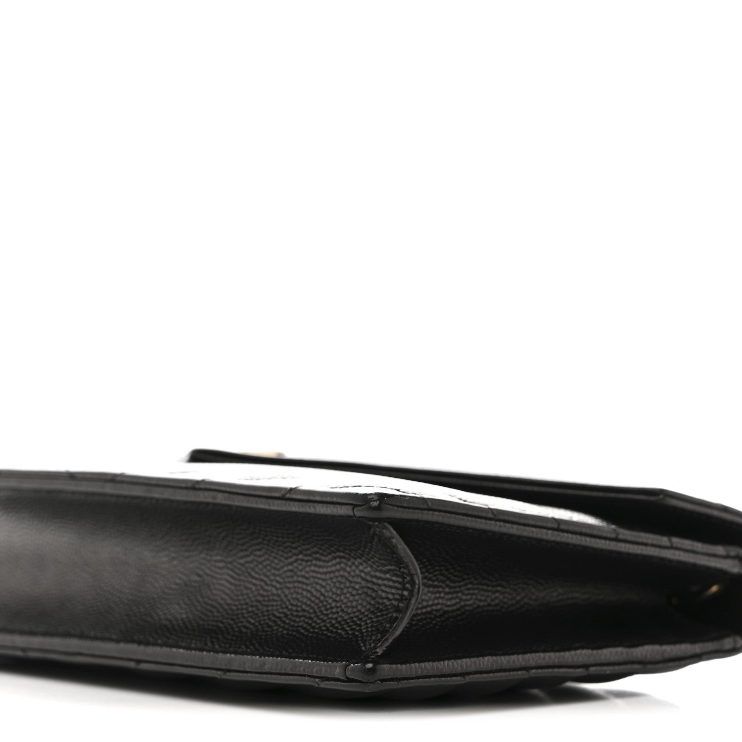 Grain De Poudre Matelasse Chevron Monogram Envelope Chain Wallet Black