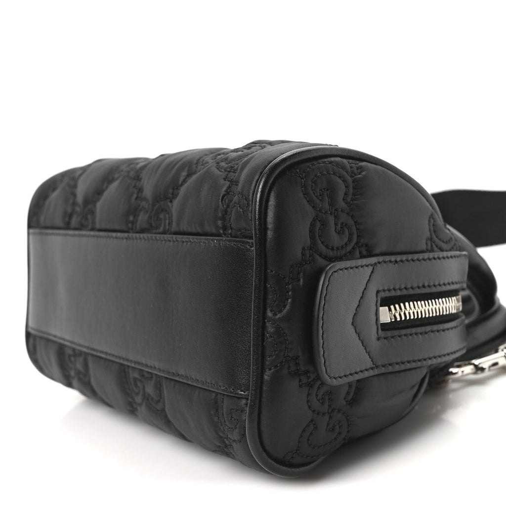 Nylon Calfskin Enamel GG Matelasse Mini Bowler Bag Black