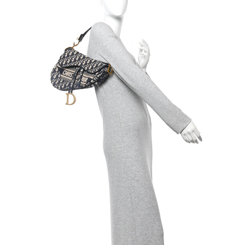 Oblique Embroidered Saddle Bag Blue