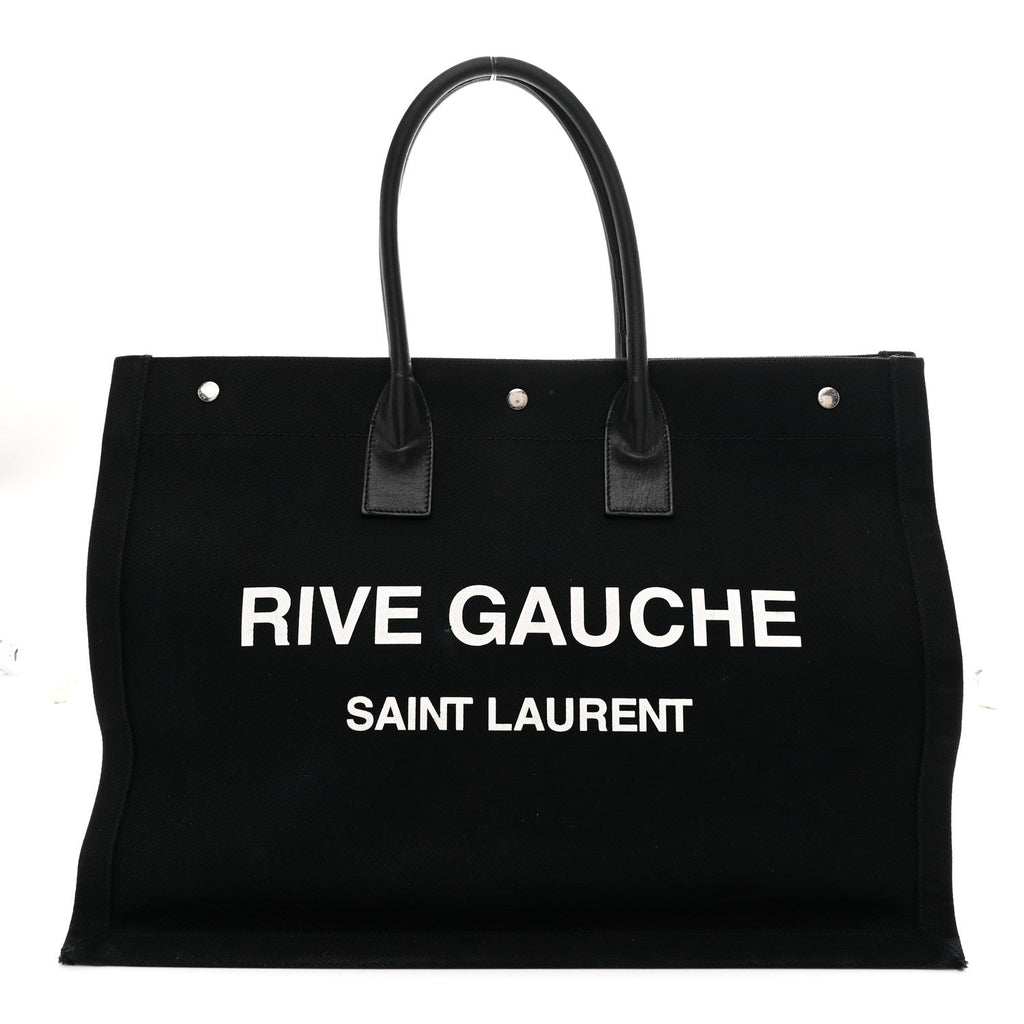 Linen Calfskin Rive Gauche Tote Black