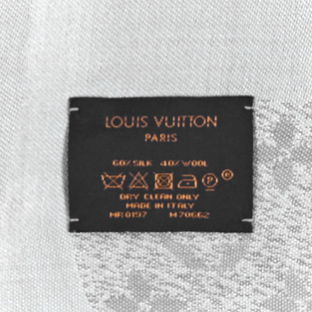 Silk Wool Monogram Infra Shawl Blue