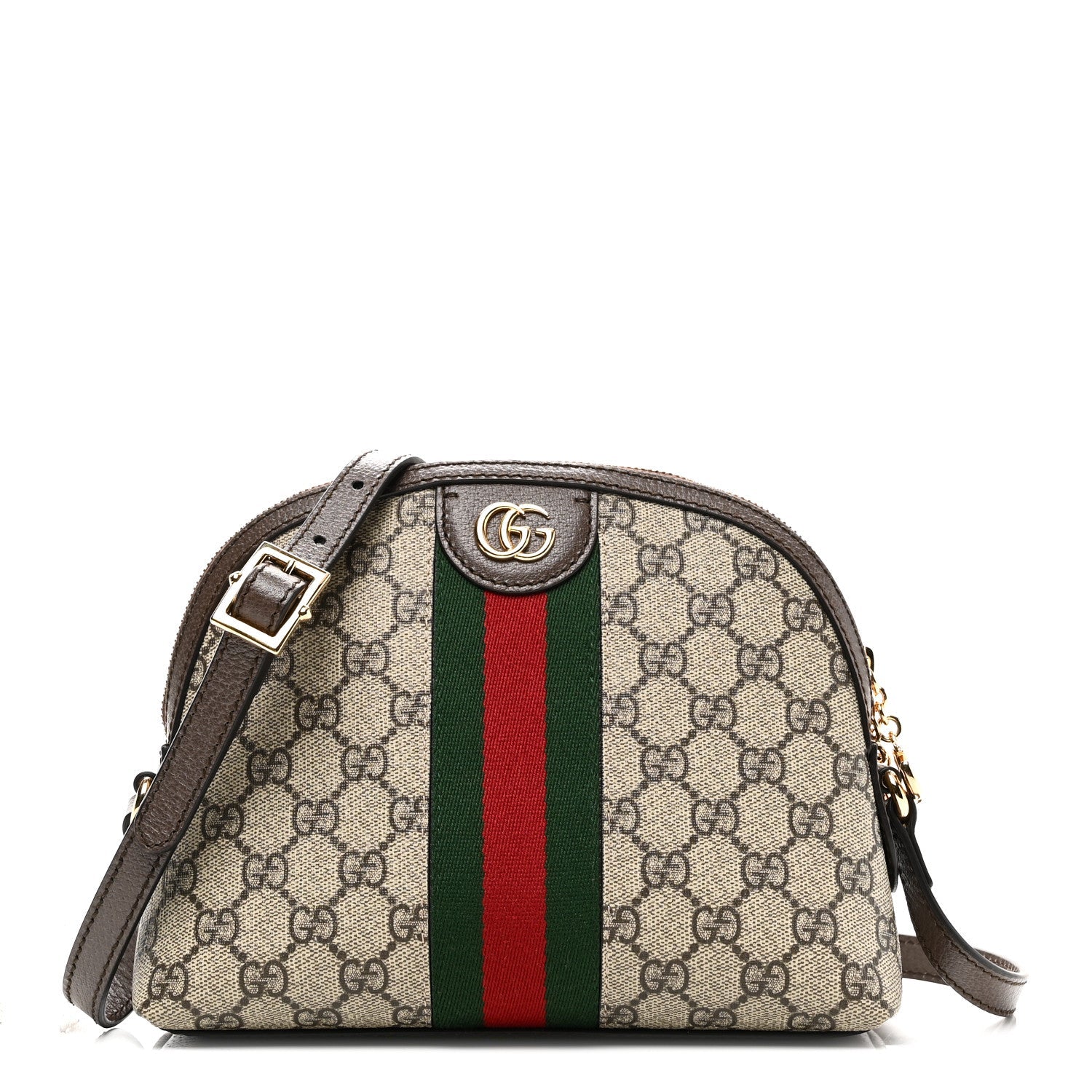 GG Supreme Monogram Textured Dollar Calfskin Web Small Ophidia Dome Shoulder Bag Beige Ebony New Acero