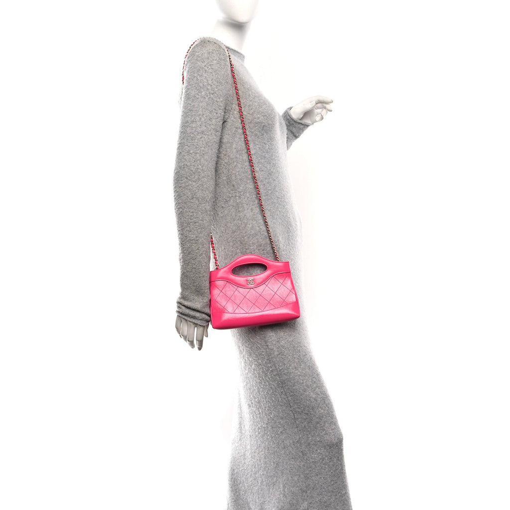 Shiny Crumpled Calfskin Quilted Nano 31 Shopping Bag Pink