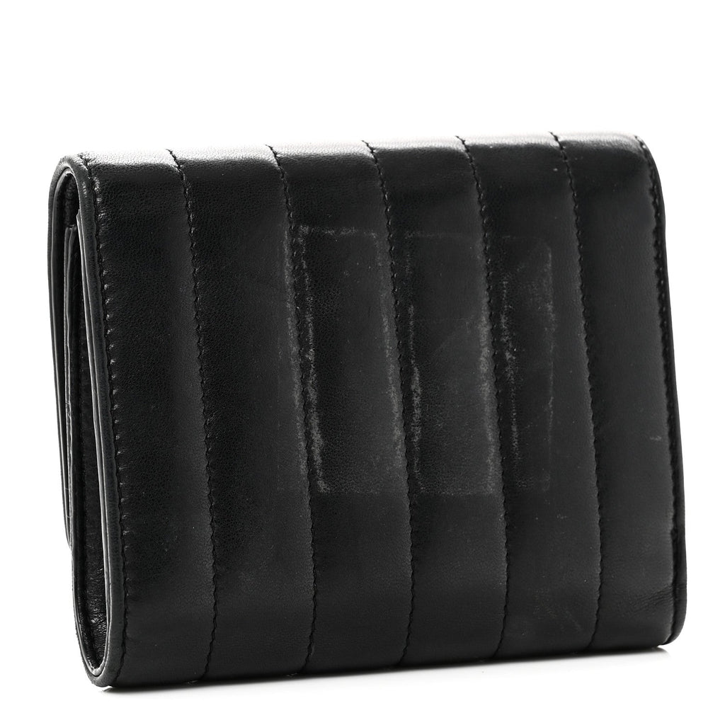 Lambskin Matelasse Monogram Vicky Tri-Fold Wallet Black