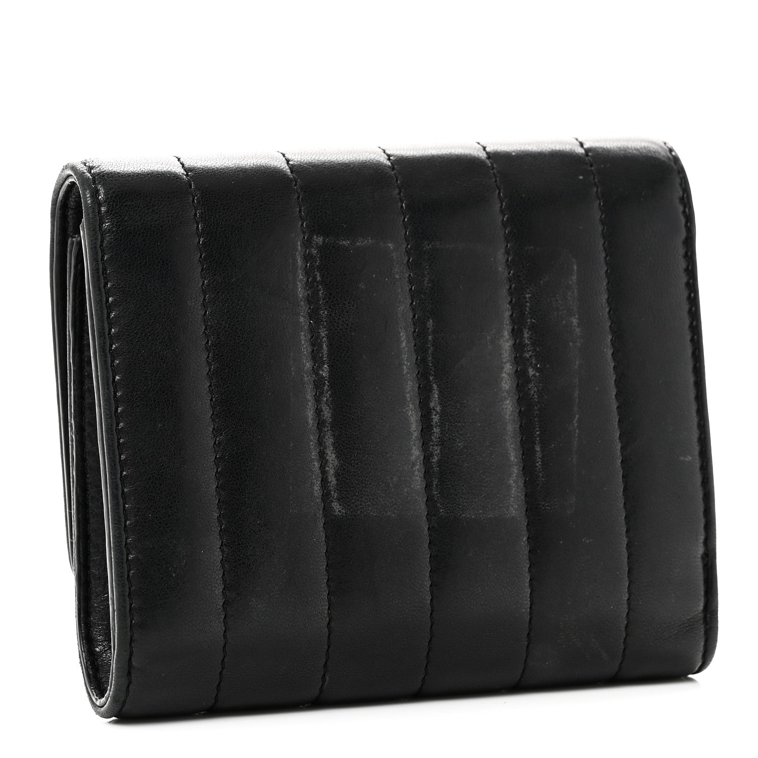 Lambskin Matelasse Monogram Vicky Tri-Fold Wallet Black