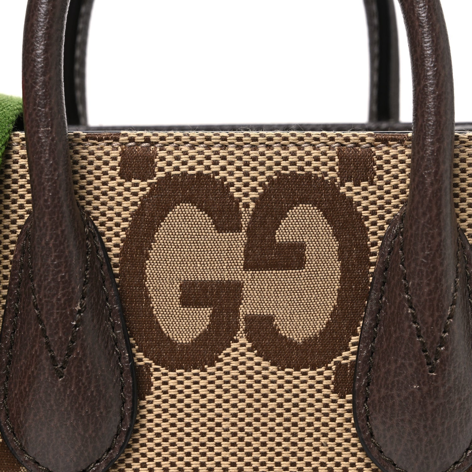 Monogram Jumbo GG Textured Dollar Calfskin Web Mini Vertical Tote Camel Ebony New Acero