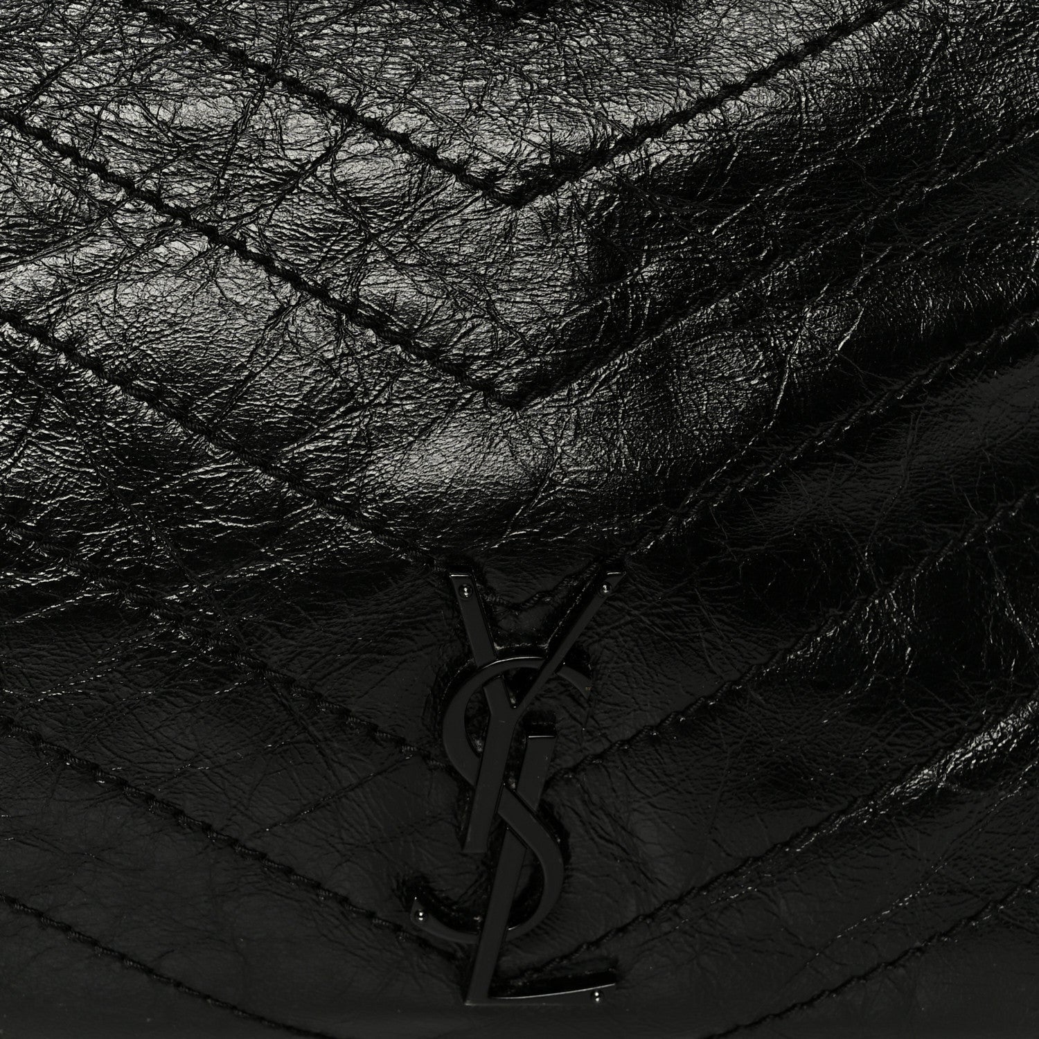 Crinkled Calfskin Matelasse Monogram Large Niki Shopper Tote Black