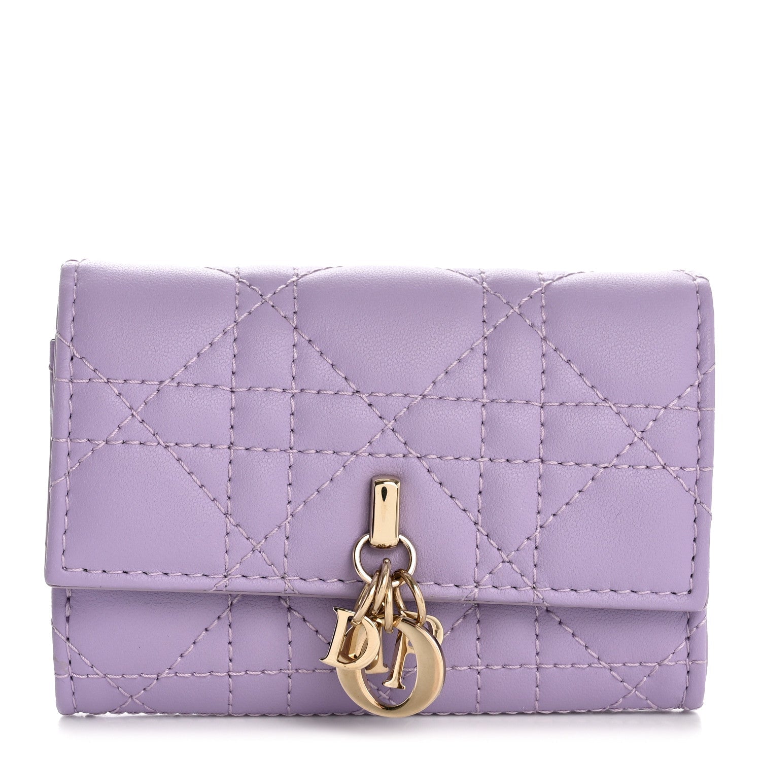 Lambskin Cannage Miss Dior Glycine Wallet Purple
