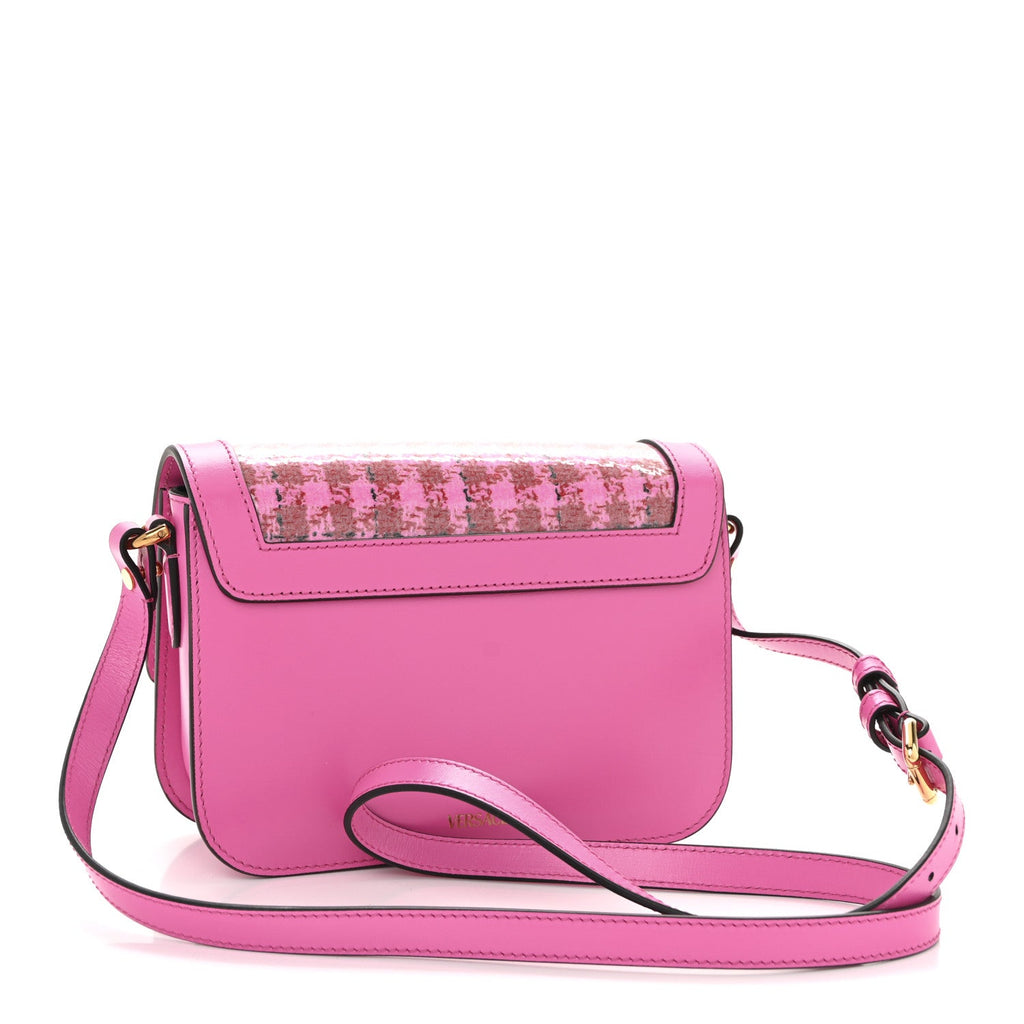 Calfskin Vinyl Small Houndstooth La Medusa Crossbody Bag  Red Fuchsia