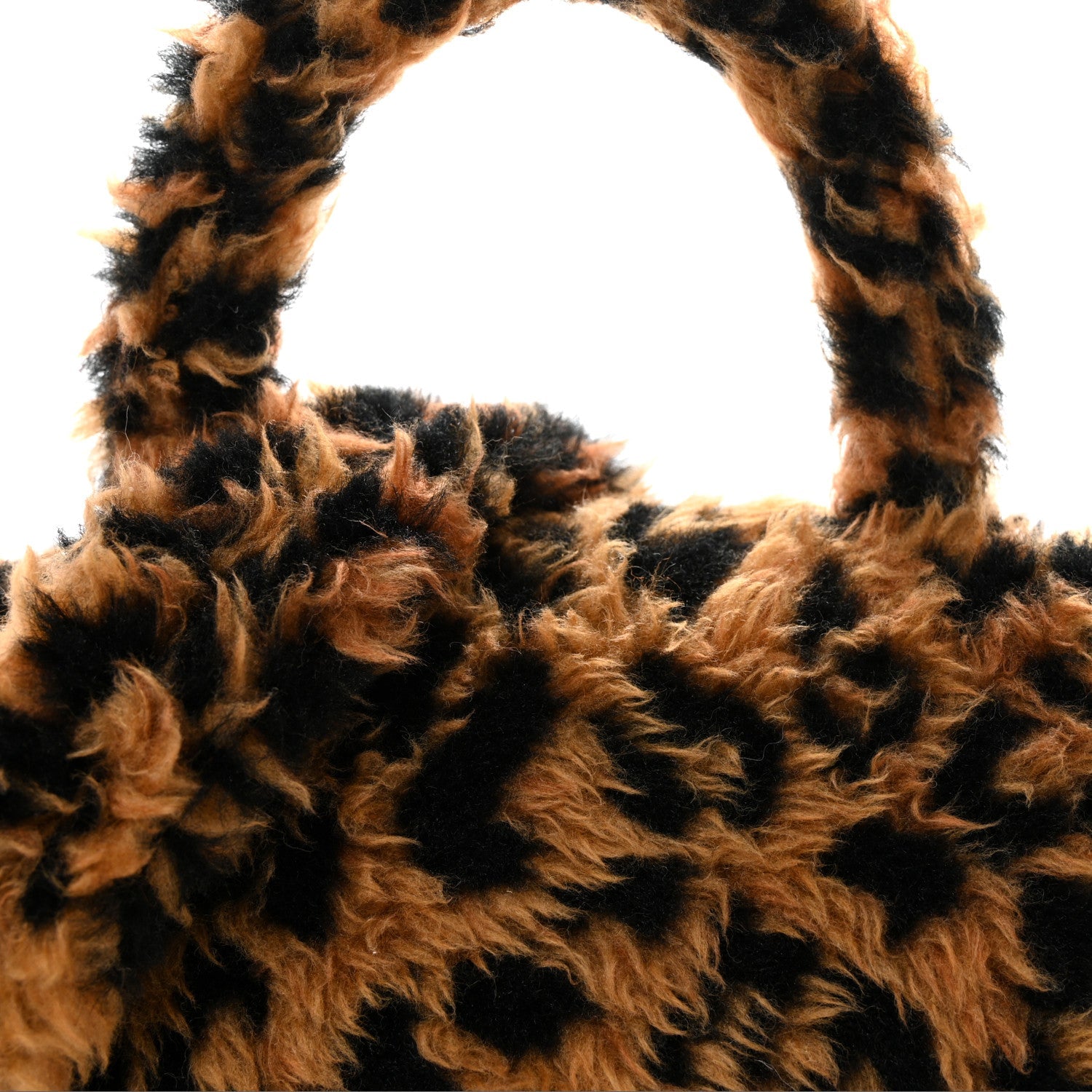 Fleece Leopard Print Small Hourglass Top Handle Bag Brown