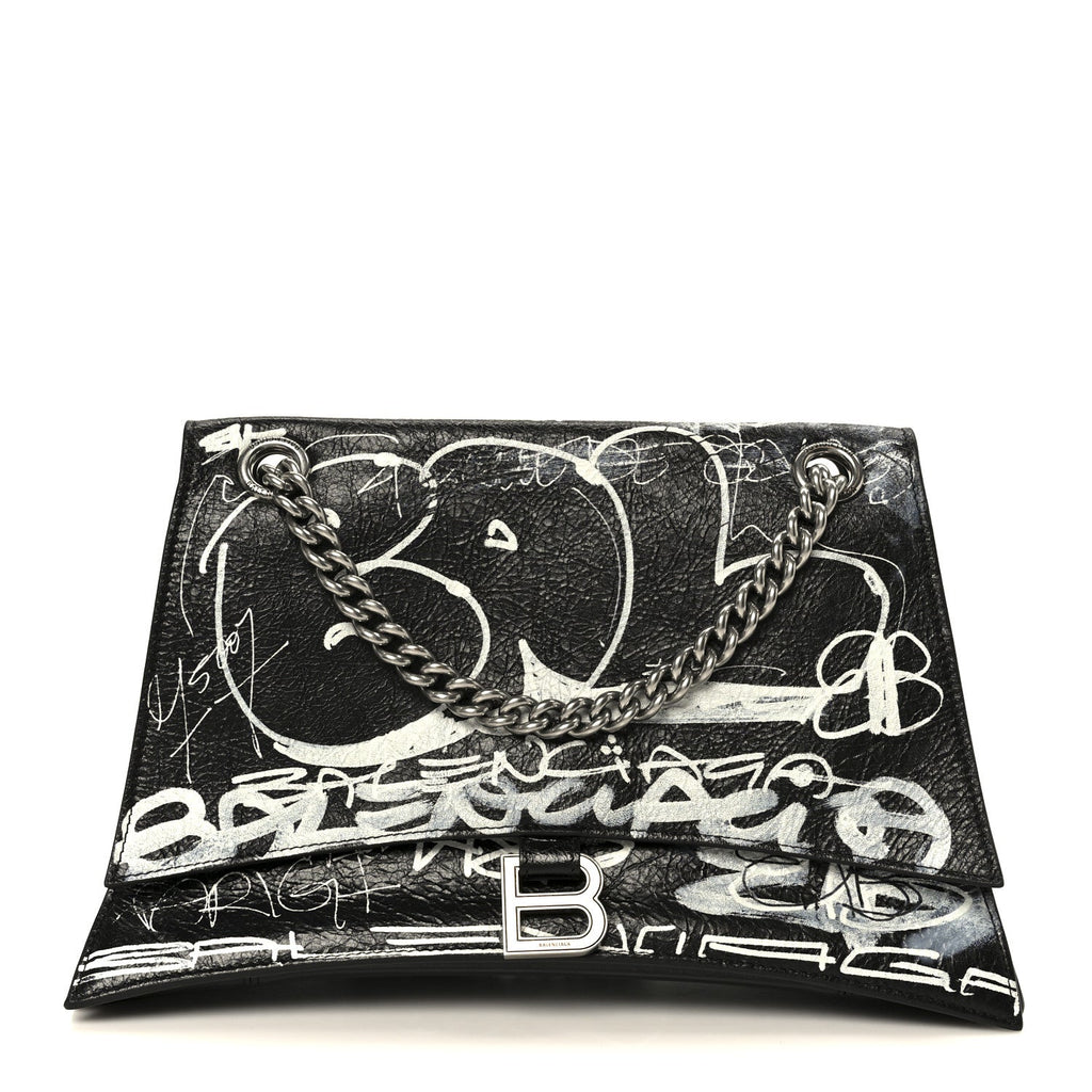 Agneau Arena Graffiti Medium Crush Chain Bag Black White