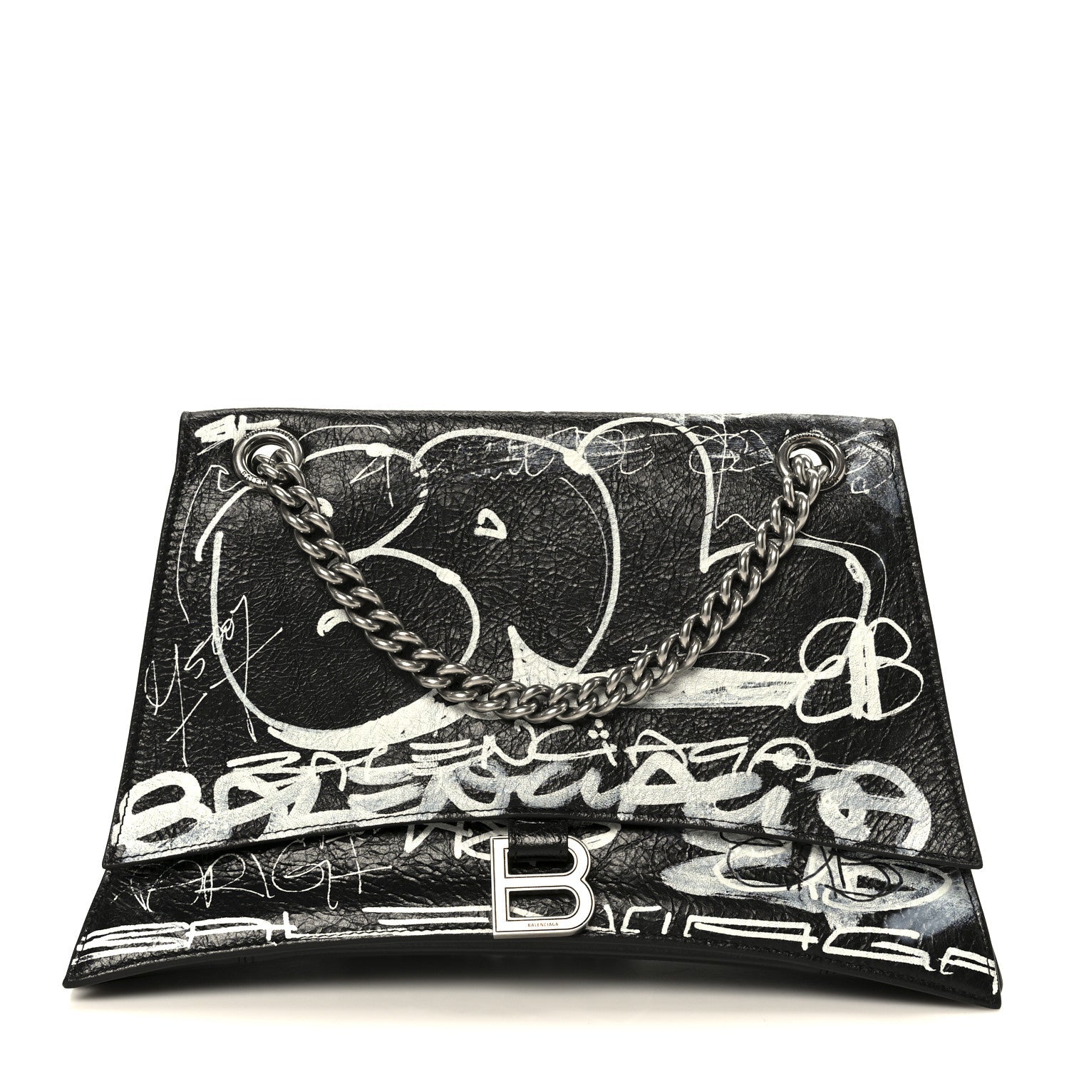 Agneau Arena Graffiti Medium Crush Chain Bag Black White