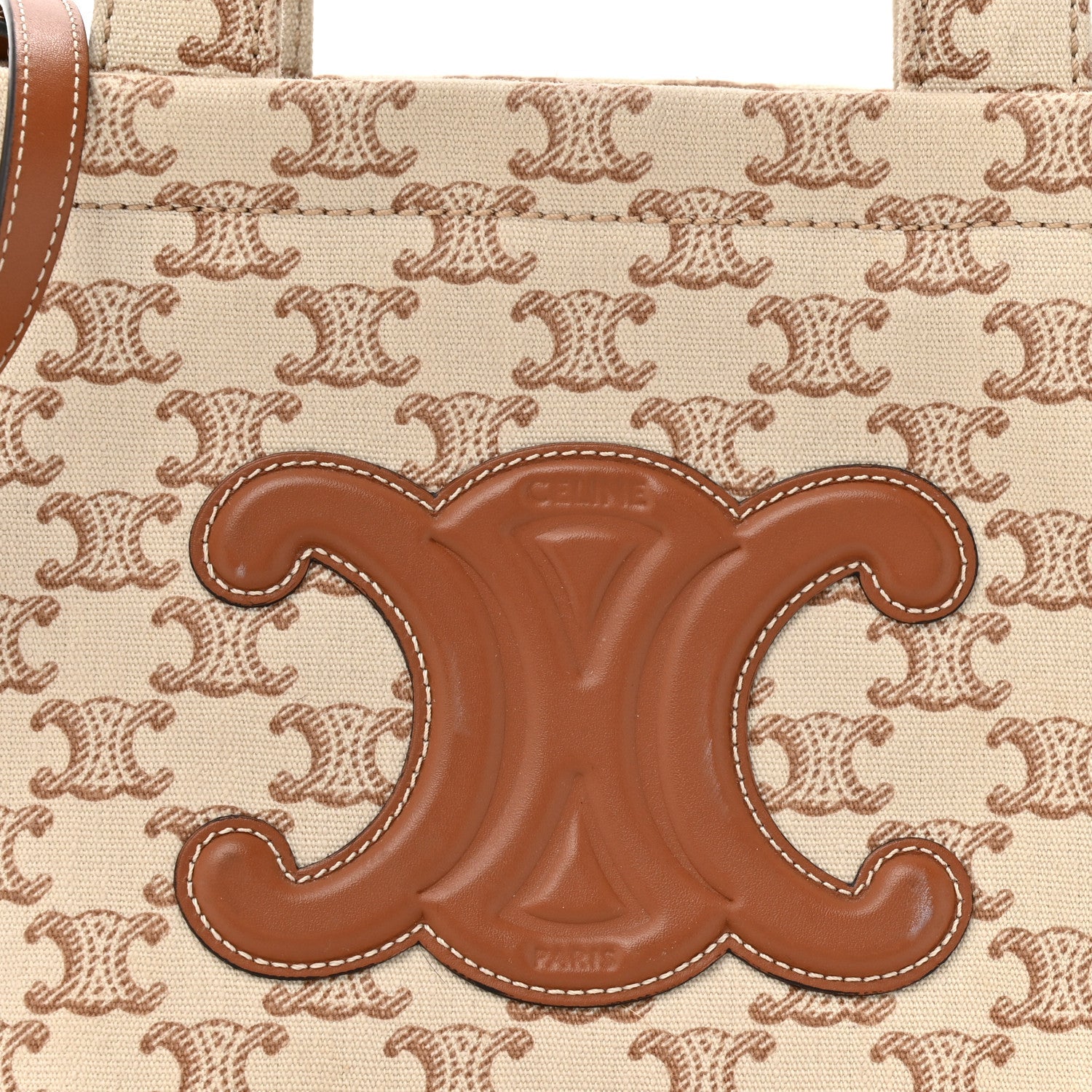 Canvas Calfskin Triomphe Print Small Cabas Thais White
