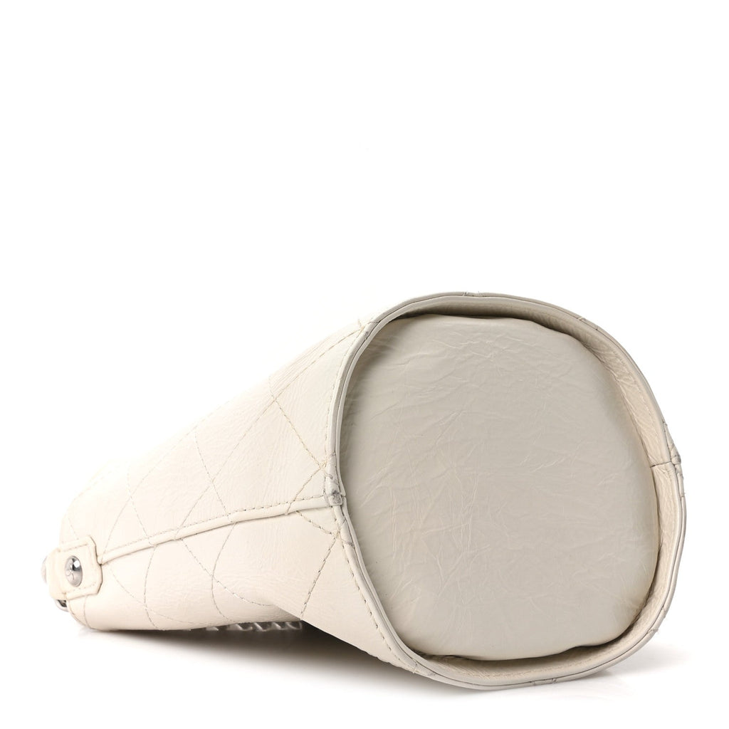 Crumpled Calfskin Bucket Bag White