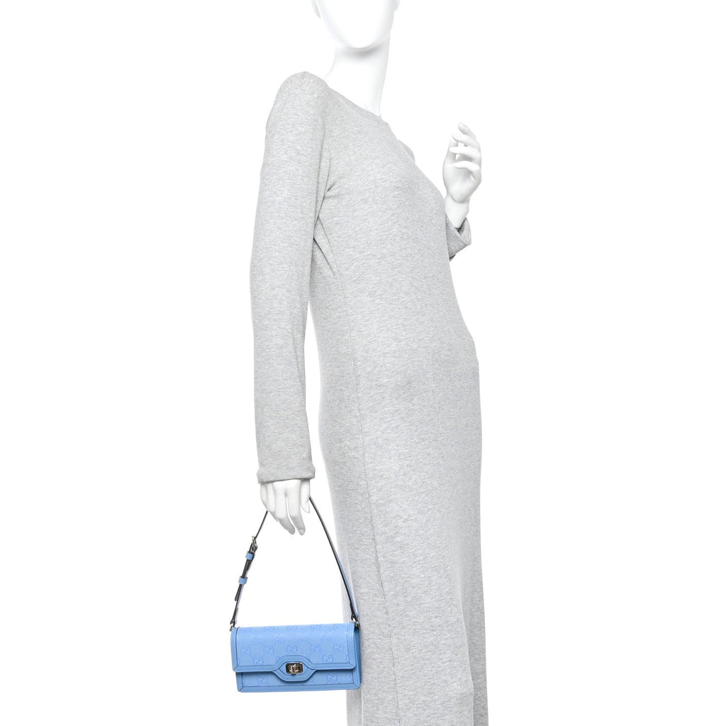 GG Monogram Scratch Lux Calfskin Mini Luce Shoulder Bag Blue