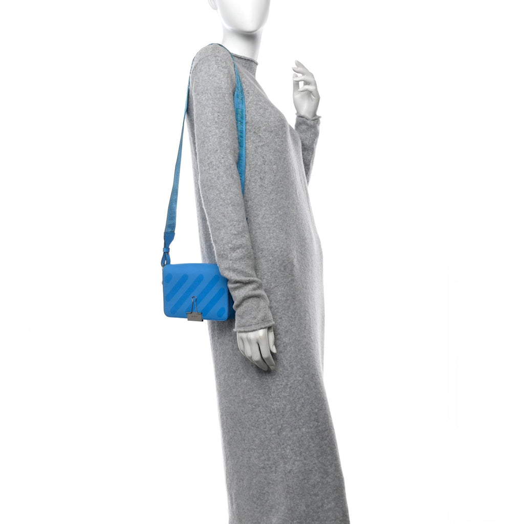 Saffiano Striped Mini Diag Binder Clip Bag Blue
