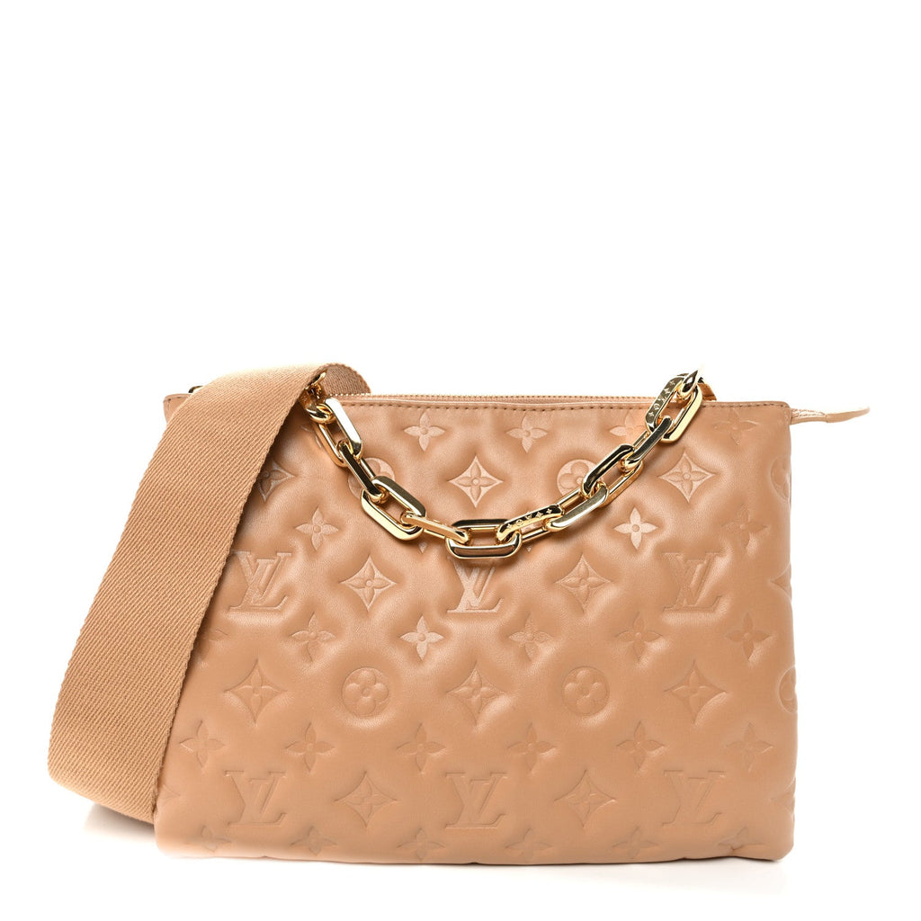 Lambskin Embossed Monogram Coussin PM Camel
